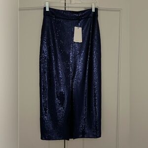 Reiss Navy Sequin Midi Skirt